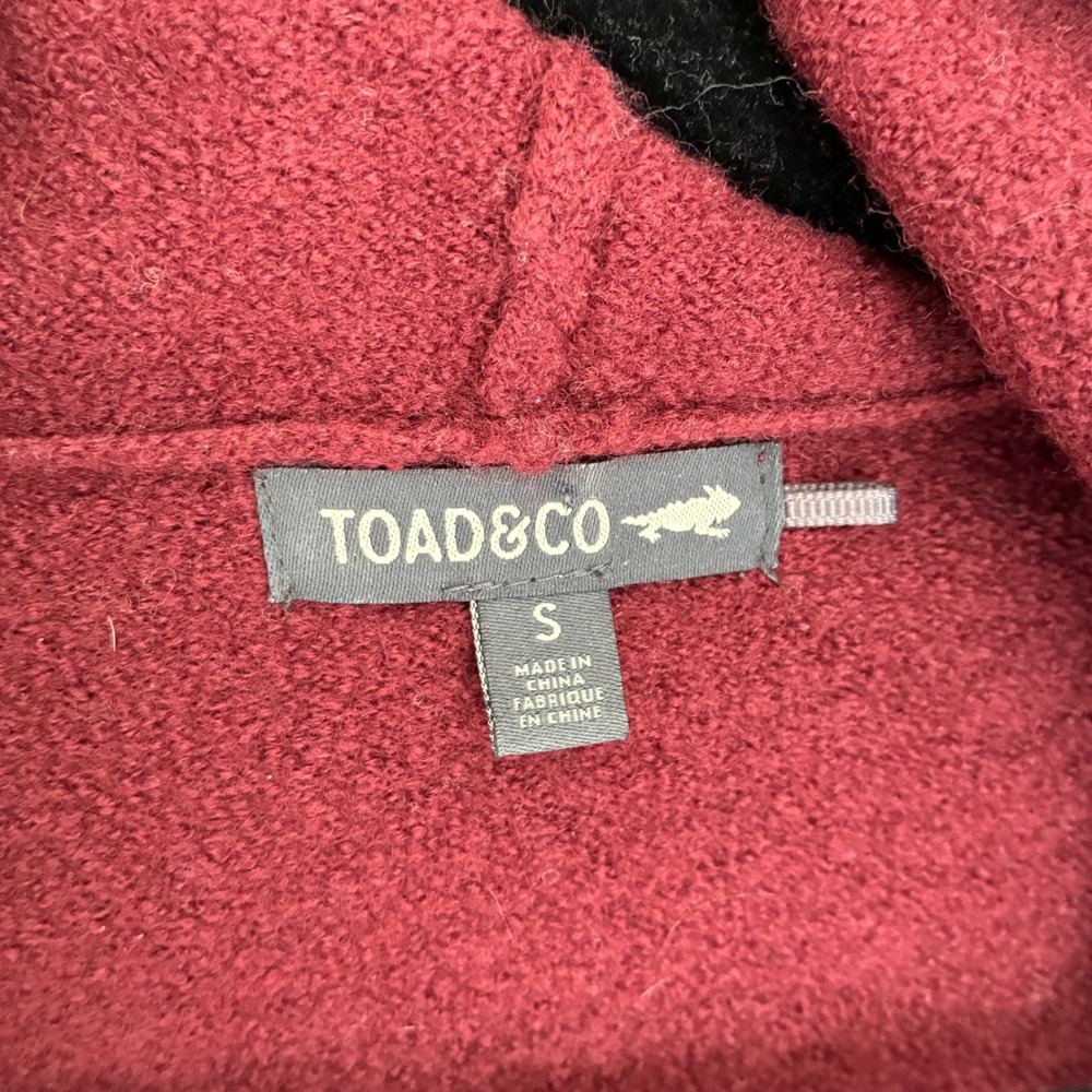 Toad&Co Merino Heartfelt Hoodie Burgundy Striped Open Cardigan Small T1071409 - Picture 3 of 8
